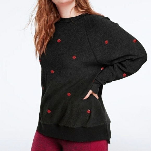 Victoria's Secret Pink Fuzzy Knit Crew Neck Roses Embroidered Pullover Size L - Picture 3 of 13